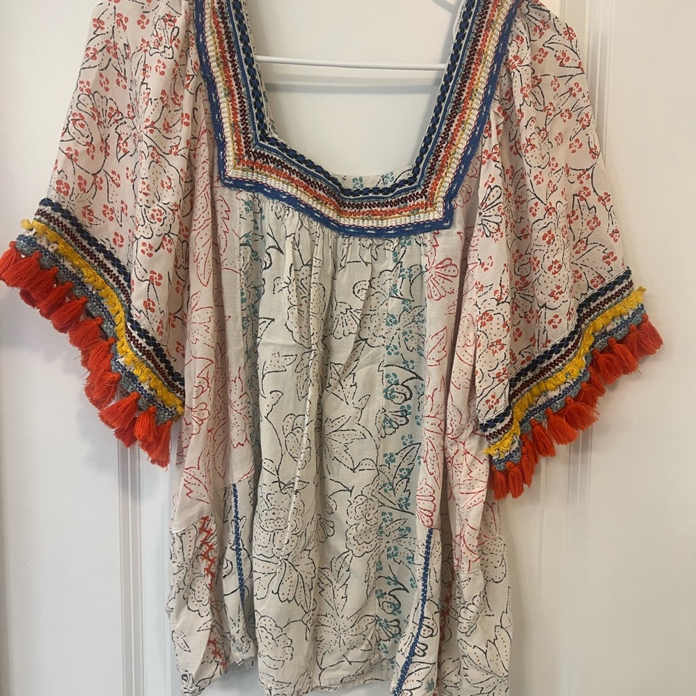 Maeve Red Bell Sleeve Embellished Blouse